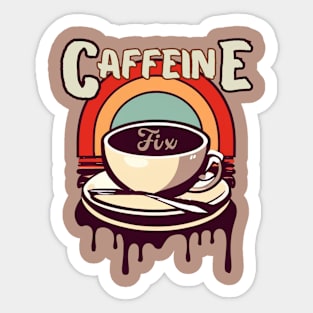 Caffeine Fix, Coffee Lover, Retro, Vintage, Cup of Coffee, Rainbow Sticker